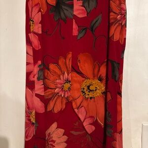 Vintage Fashion Bug Red Floral Midi Skirt